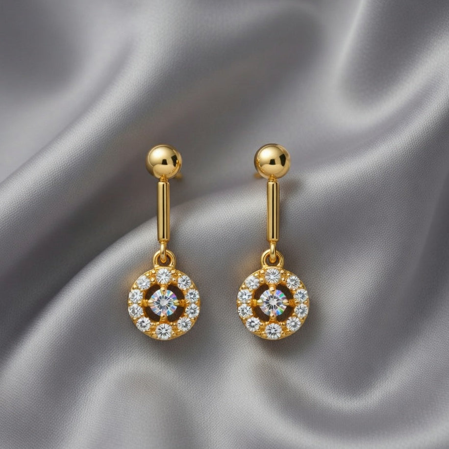 Circular Crystal Drop Earrings – Gold Finish