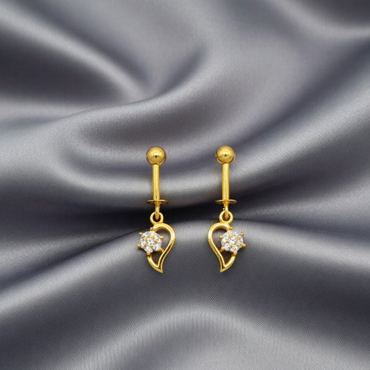 Heart Drop Earrings – Gold Finish with Crystal Accent