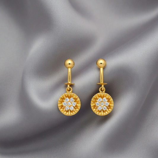 Floral Medallion Drop Earrings – Gold Finish