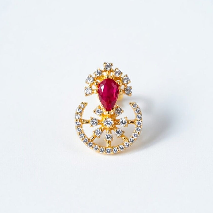 Elegant Ruby & Diamond Halo Drop Earrings