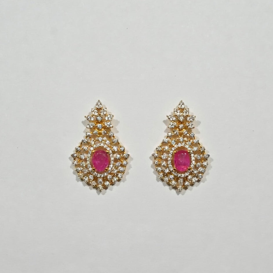 Royal Pink Stone Designer Gold Earrings