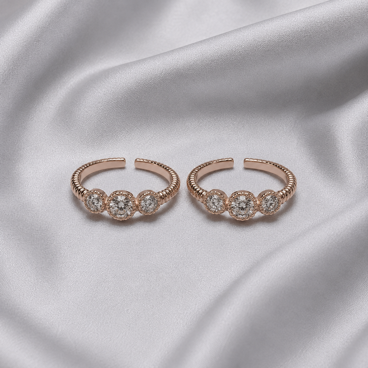 rose gold triple halo toe ring