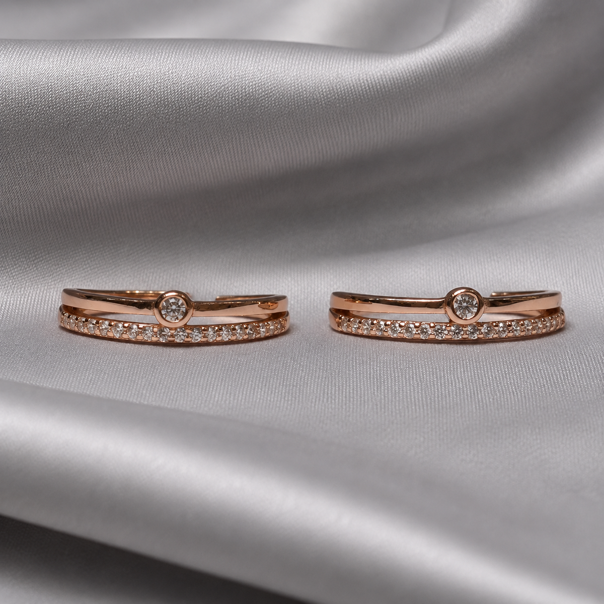 double line toe ring with sparkling stones