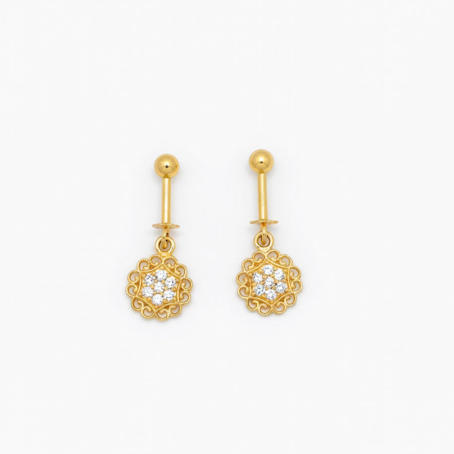 Vintage Floral Drop Earrings – Gold Finish with Crystal Detailing