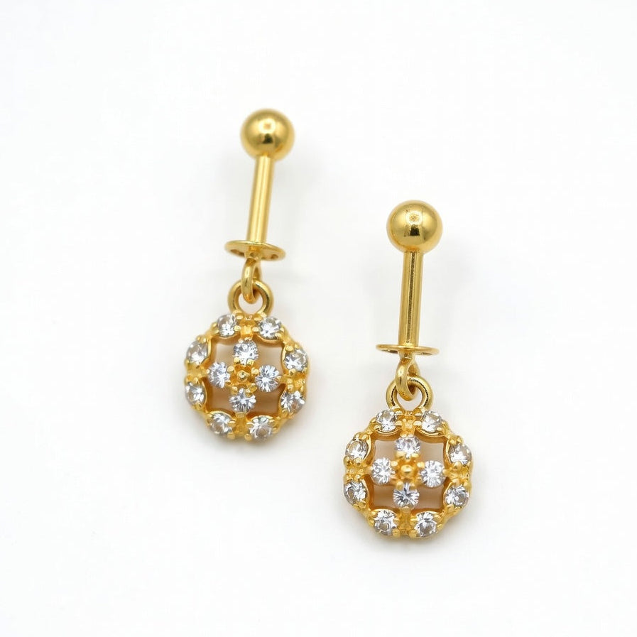 Floral Crystal Circle Drop Earrings – Gold Finish
