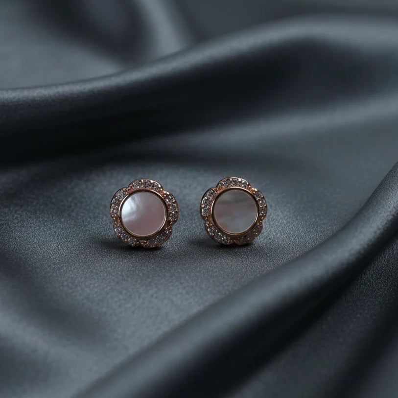 rose gold flower halo stud earrings