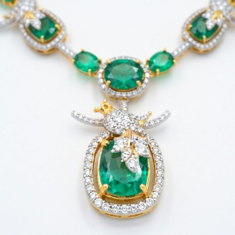 Emerald Royale Necklace Set – Gold Finish with Crystal Detailing