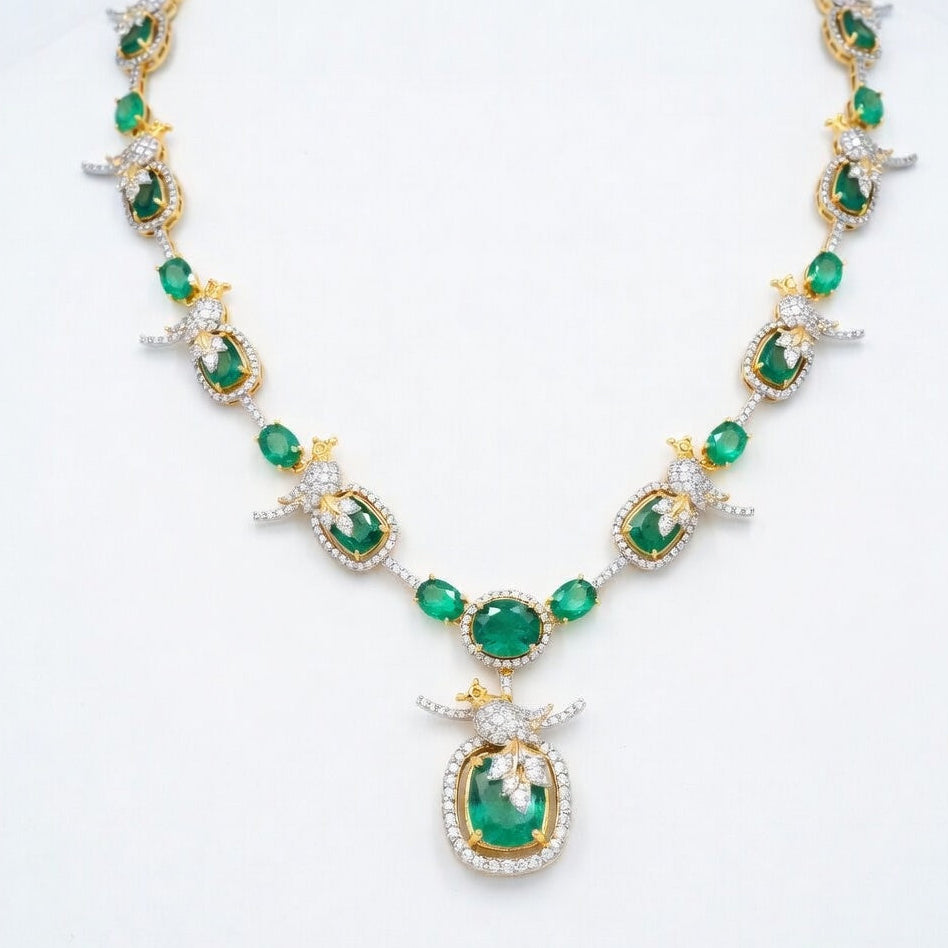 Emerald Royale Necklace Set – Gold Finish with Crystal Detailing