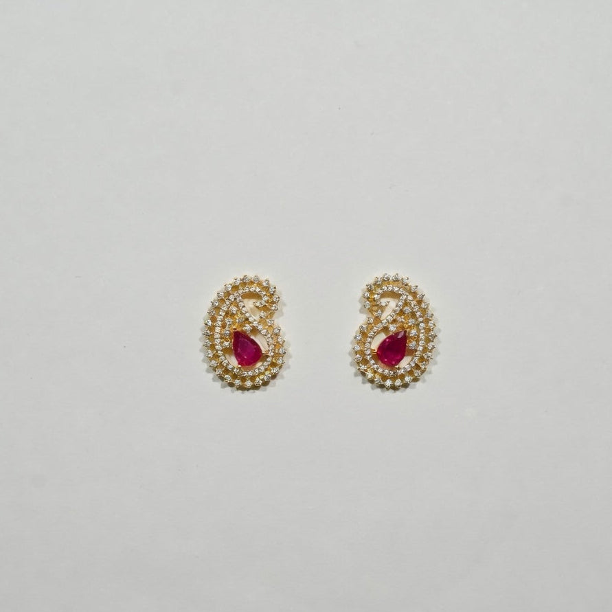 Elegant Ruby Paisley Stud Earrings