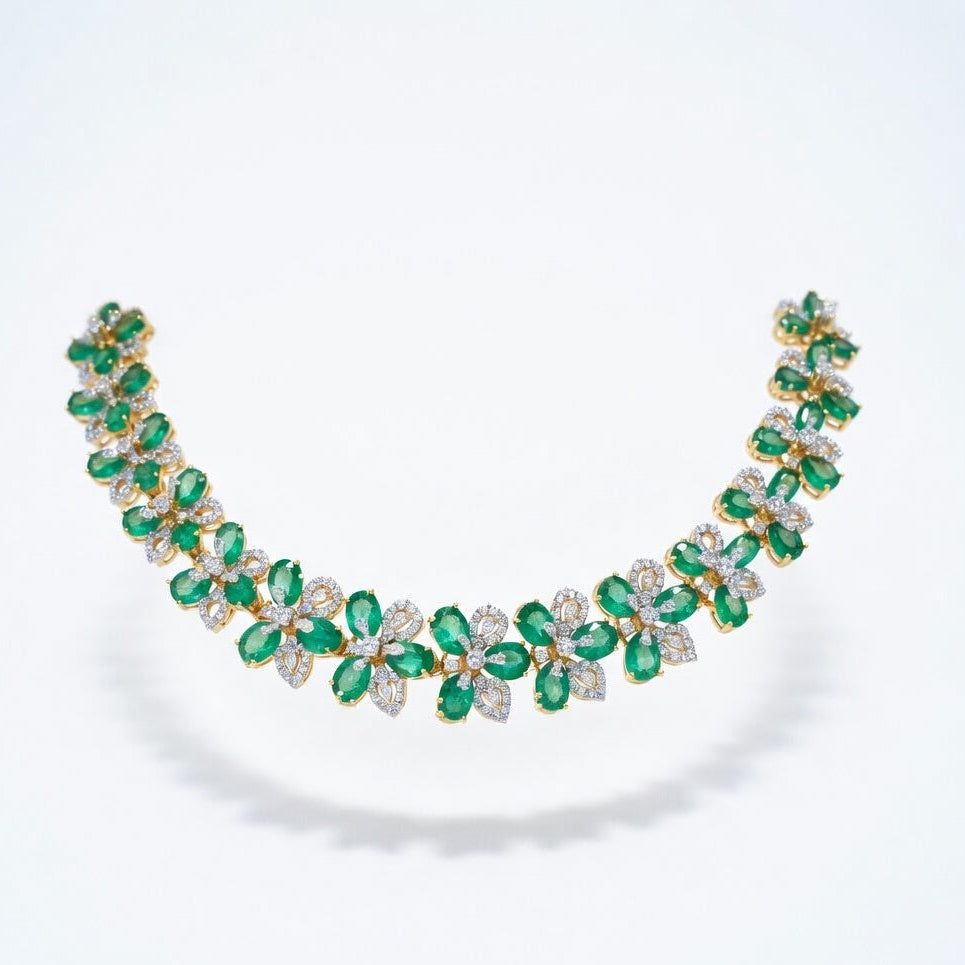 Emerald Blossom Floral Necklace Set