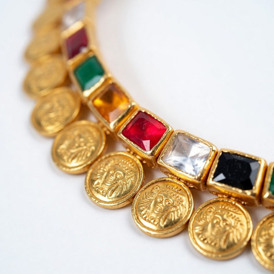 Heritage Coin Navaratna Necklace Set