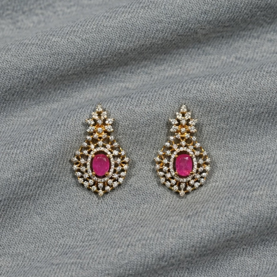 Royal Pink Stone Designer Gold Earrings