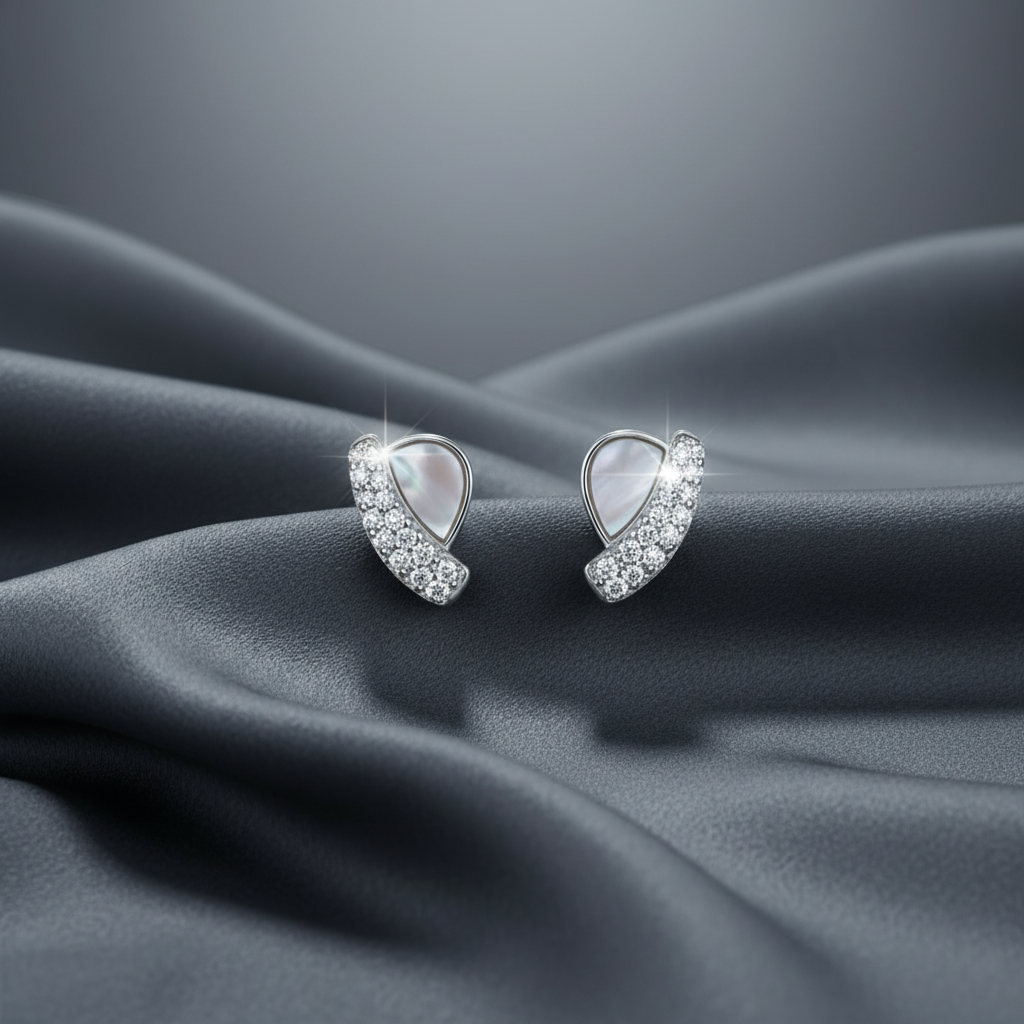 Silver Curve Pearl Stud Earrings