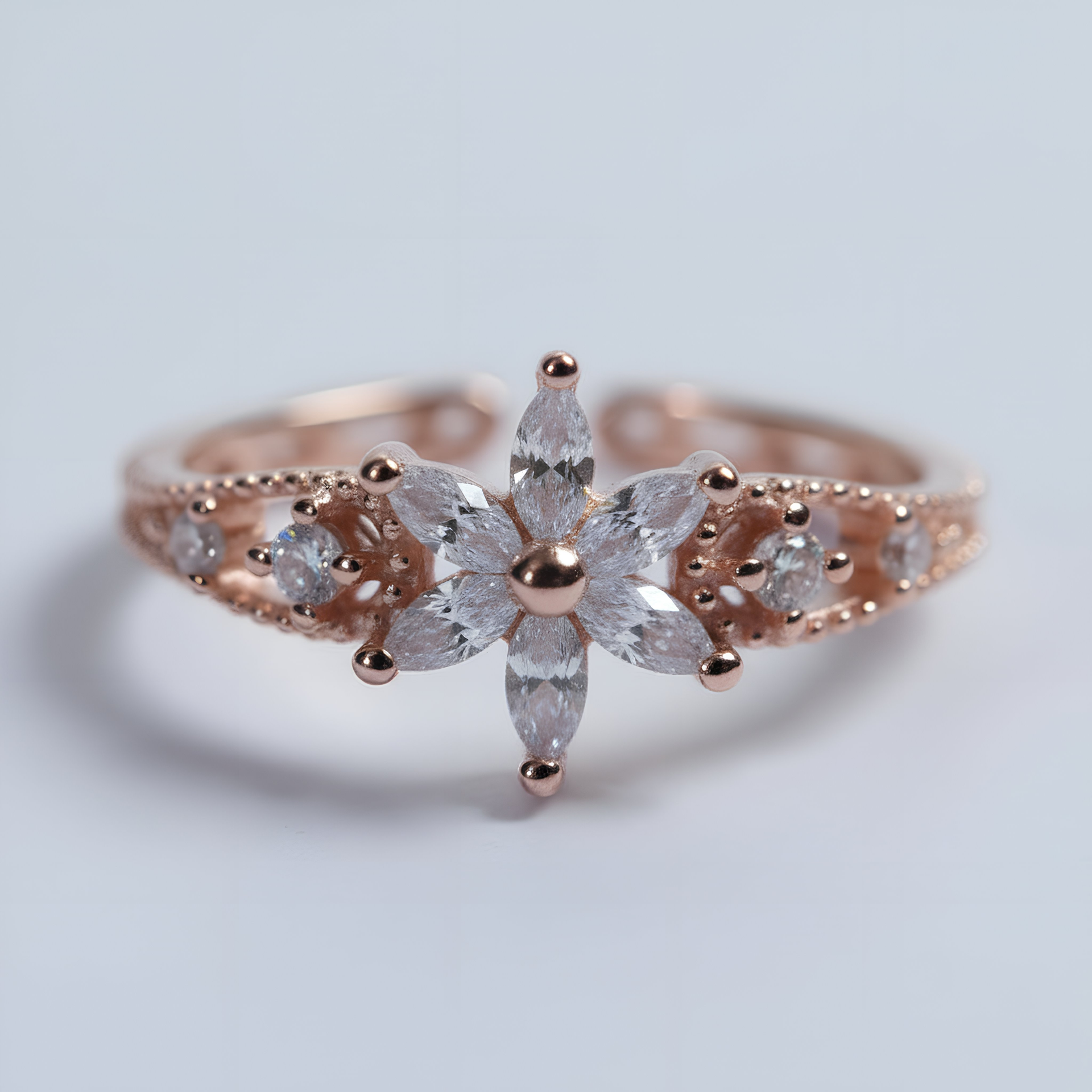 Rose Gold Floral Crystal Toe-Rings