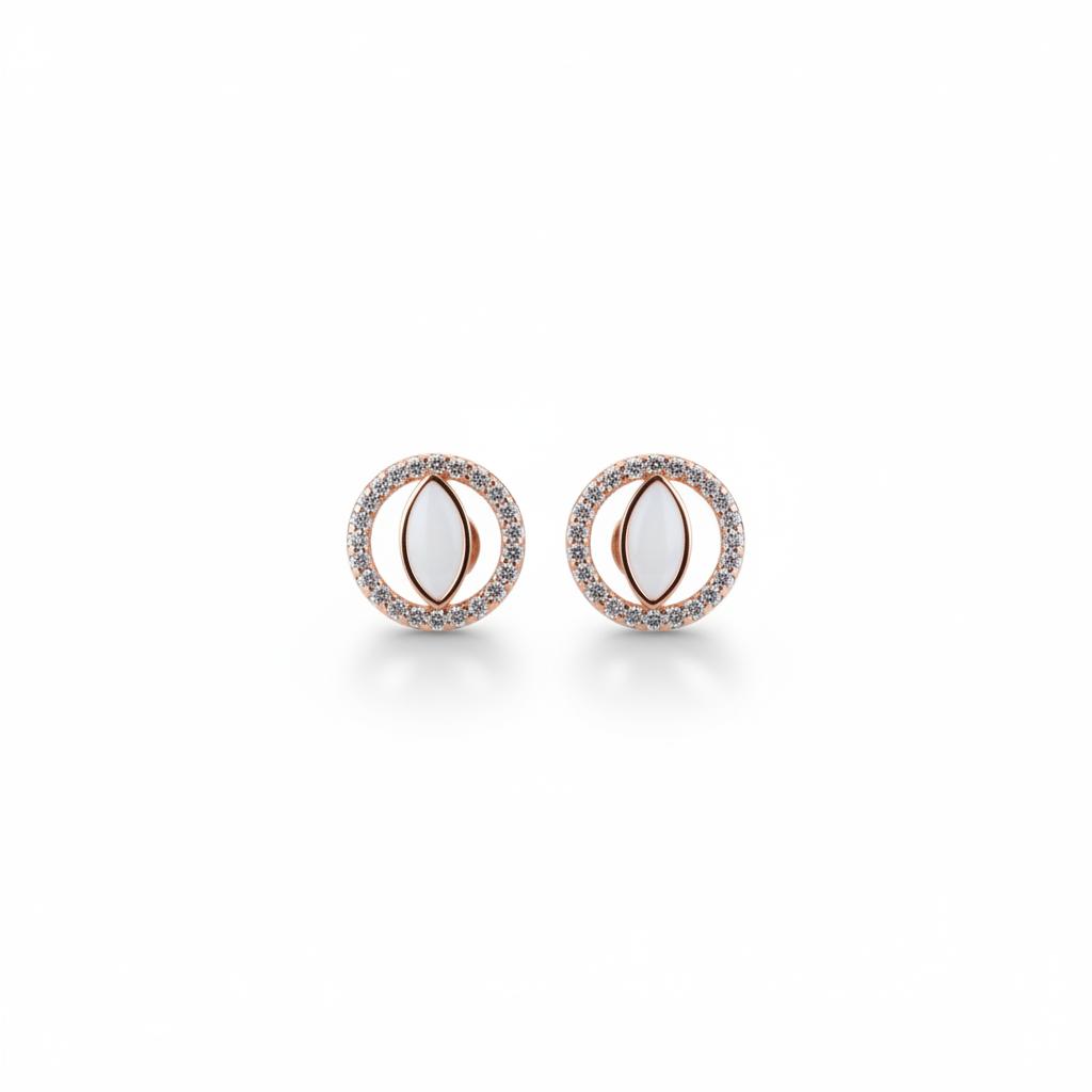 Rose Oval Halo Stud Earrings