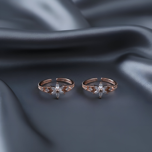 Rose Gold Floral Crystal Toe-Rings