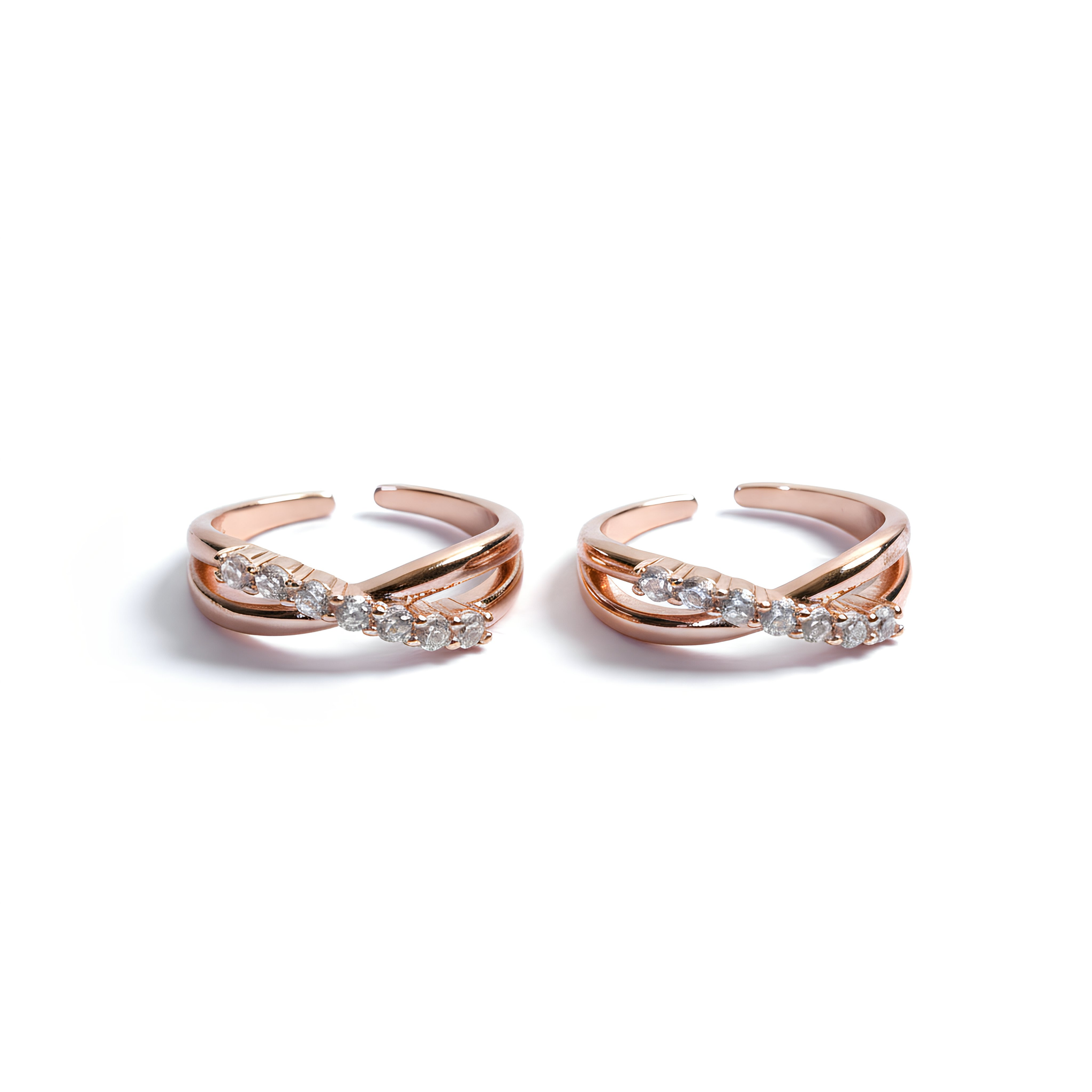 Rose Gold Criss-Cross Sparkle Toe-Rings