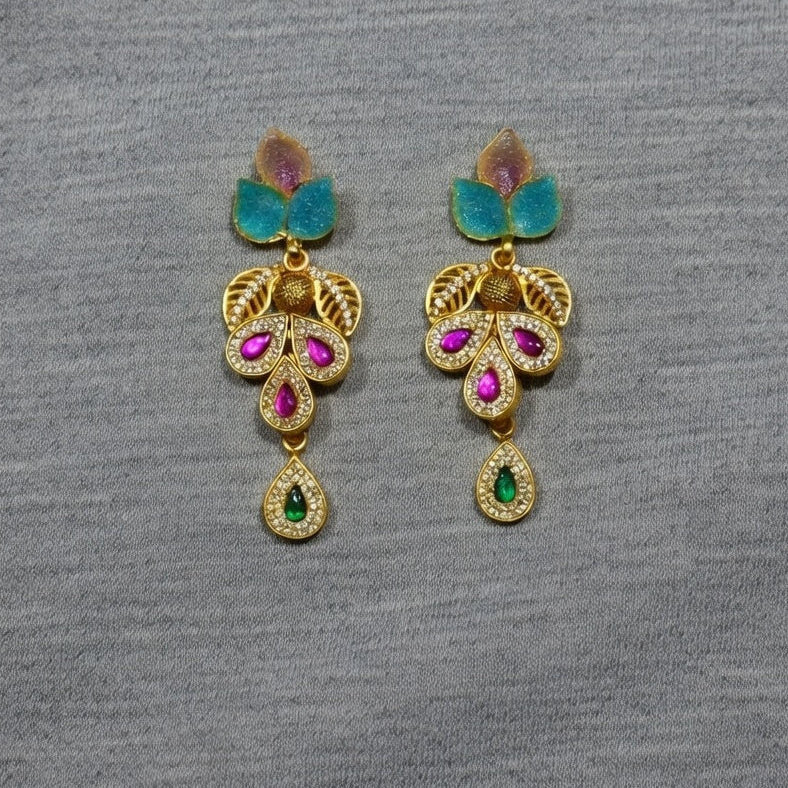 Elegant Multicolor Designer Gold Drop Earrings
