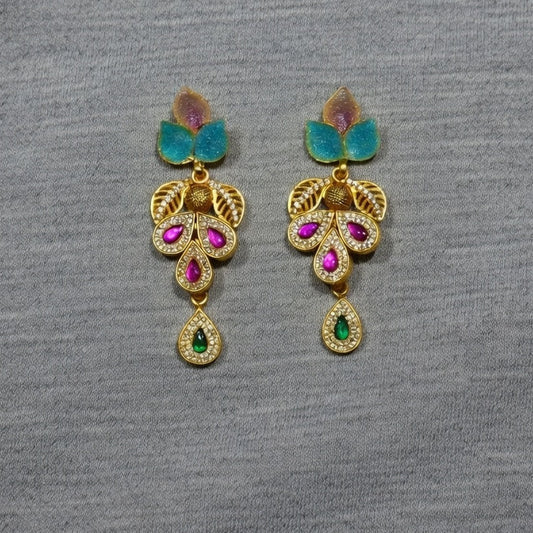 Elegant Multicolor Designer Gold Drop Earrings