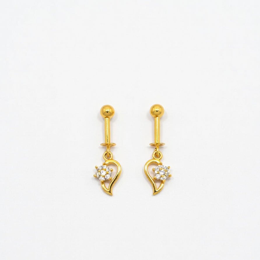 Heart Drop Earrings – Gold Finish with Crystal Accent