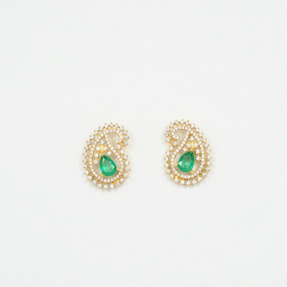 Elegant Emerald Paisley Stud Earrings