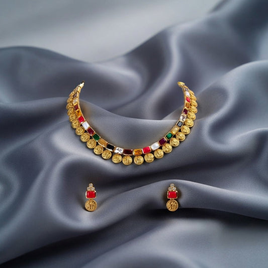 Heritage Coin Navaratna Necklace Set