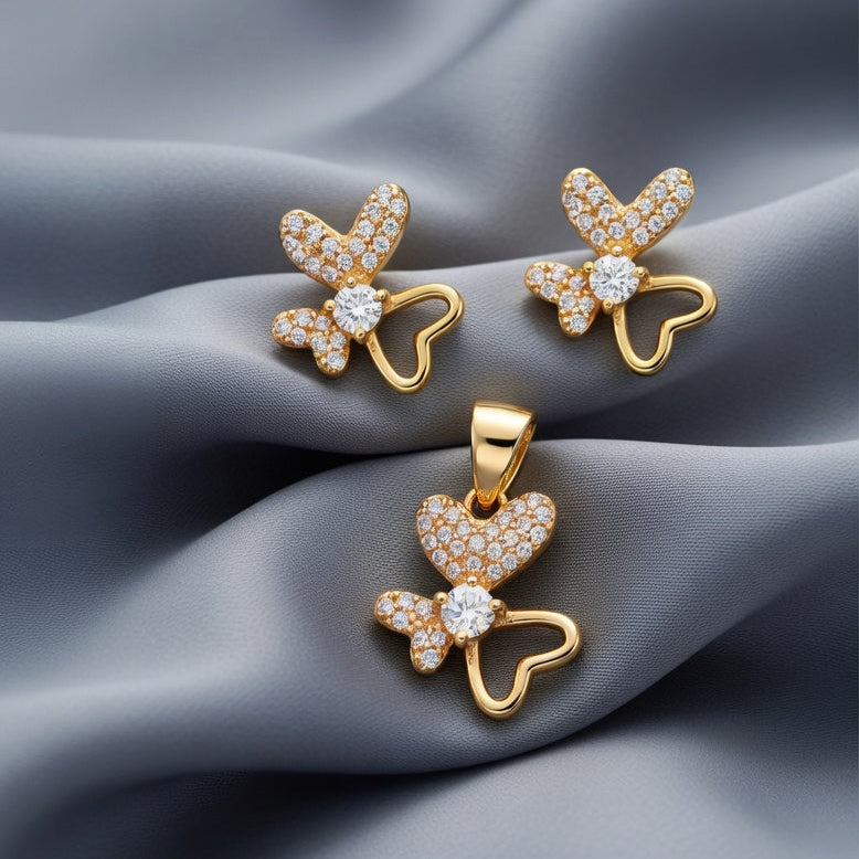 Heart Butterfly Pendant Set