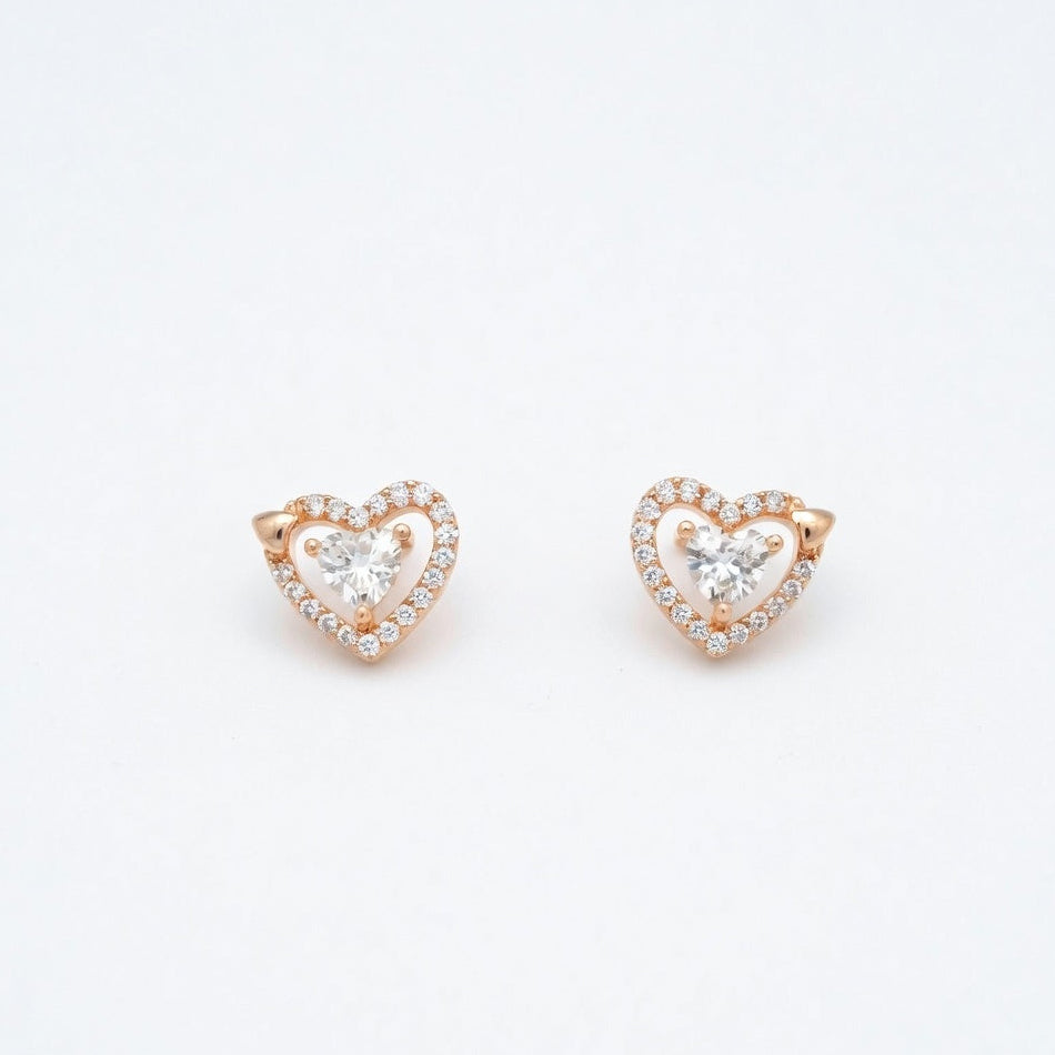 Elegant Rose Gold Double Heart Pendant & Stud Earring Set