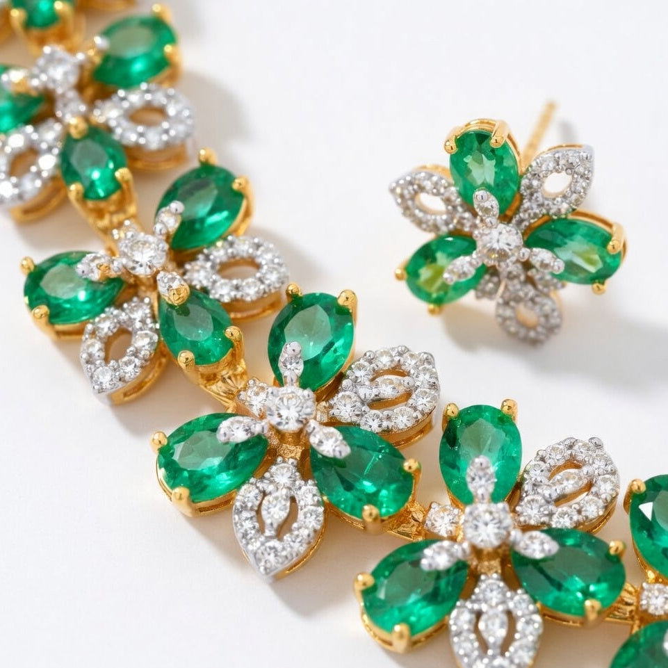 Emerald Blossom Floral Necklace Set