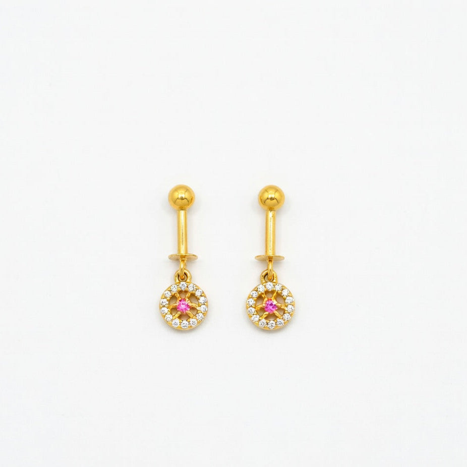 Floral Crystal Drop Earrings – Gold Finish with Pink Accent