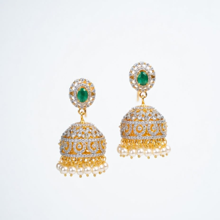 Emerald Pearl Bridal Necklace Set – Gold Finish