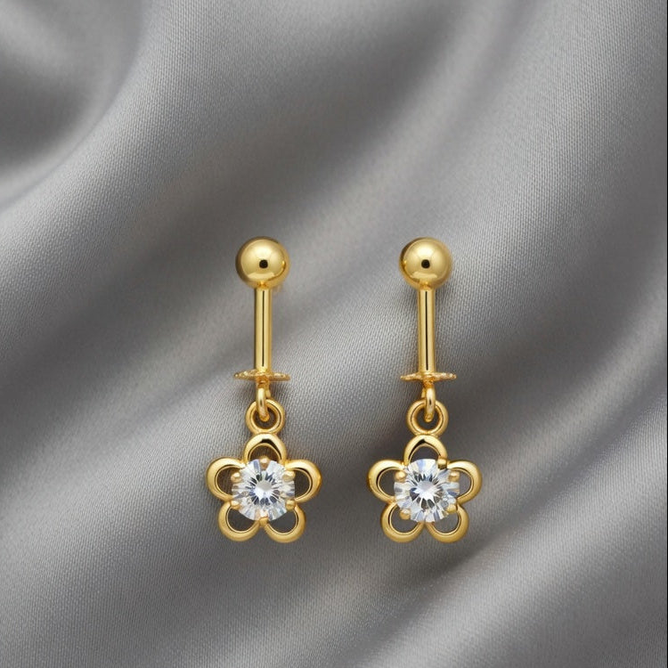 Floral Crystal Drop Earrings – Gold Finish