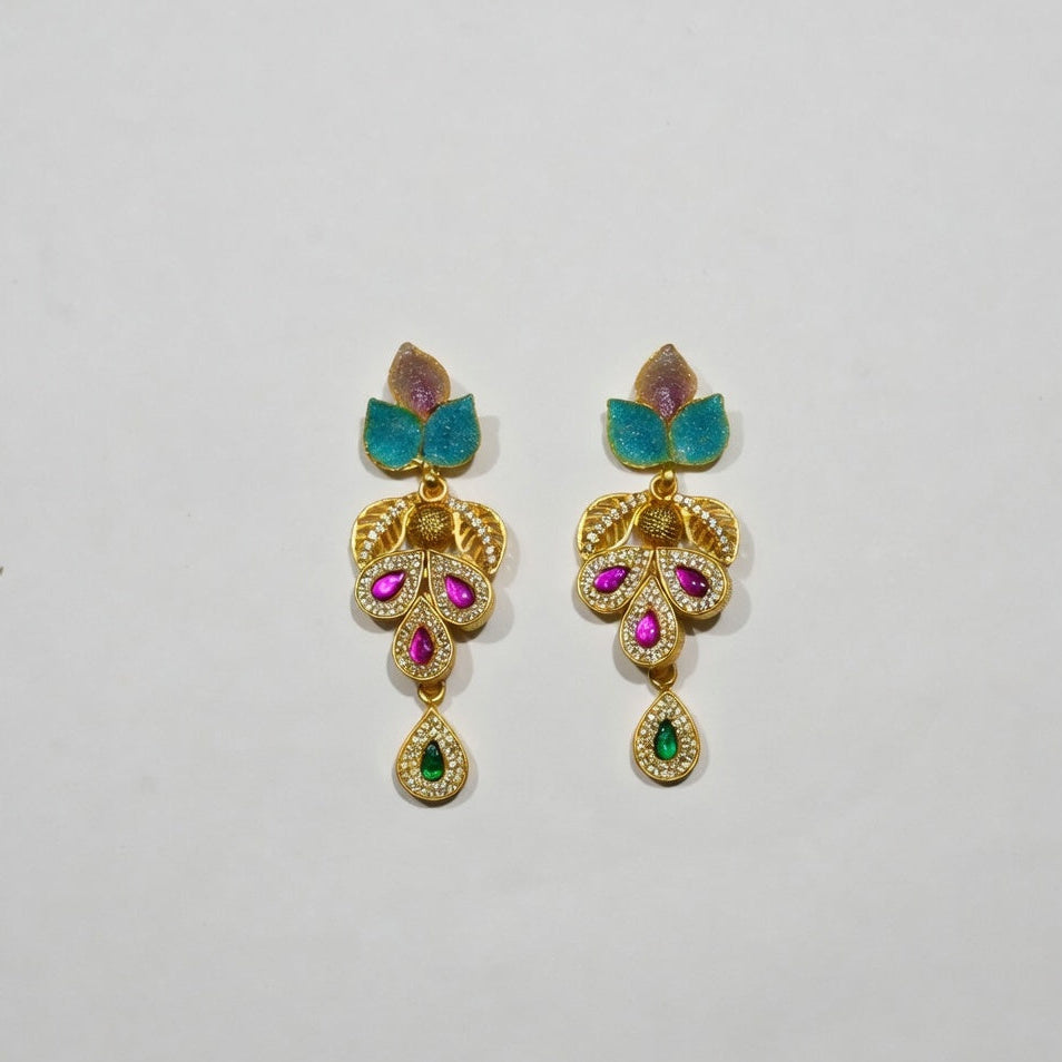 Elegant Multicolor Designer Gold Drop Earrings