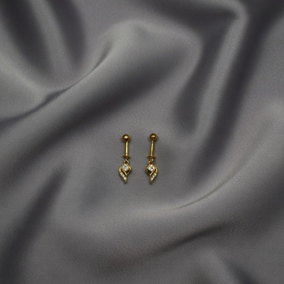 Minimal Leaf Drop Earrings – Gold Finish with Crystal Accent