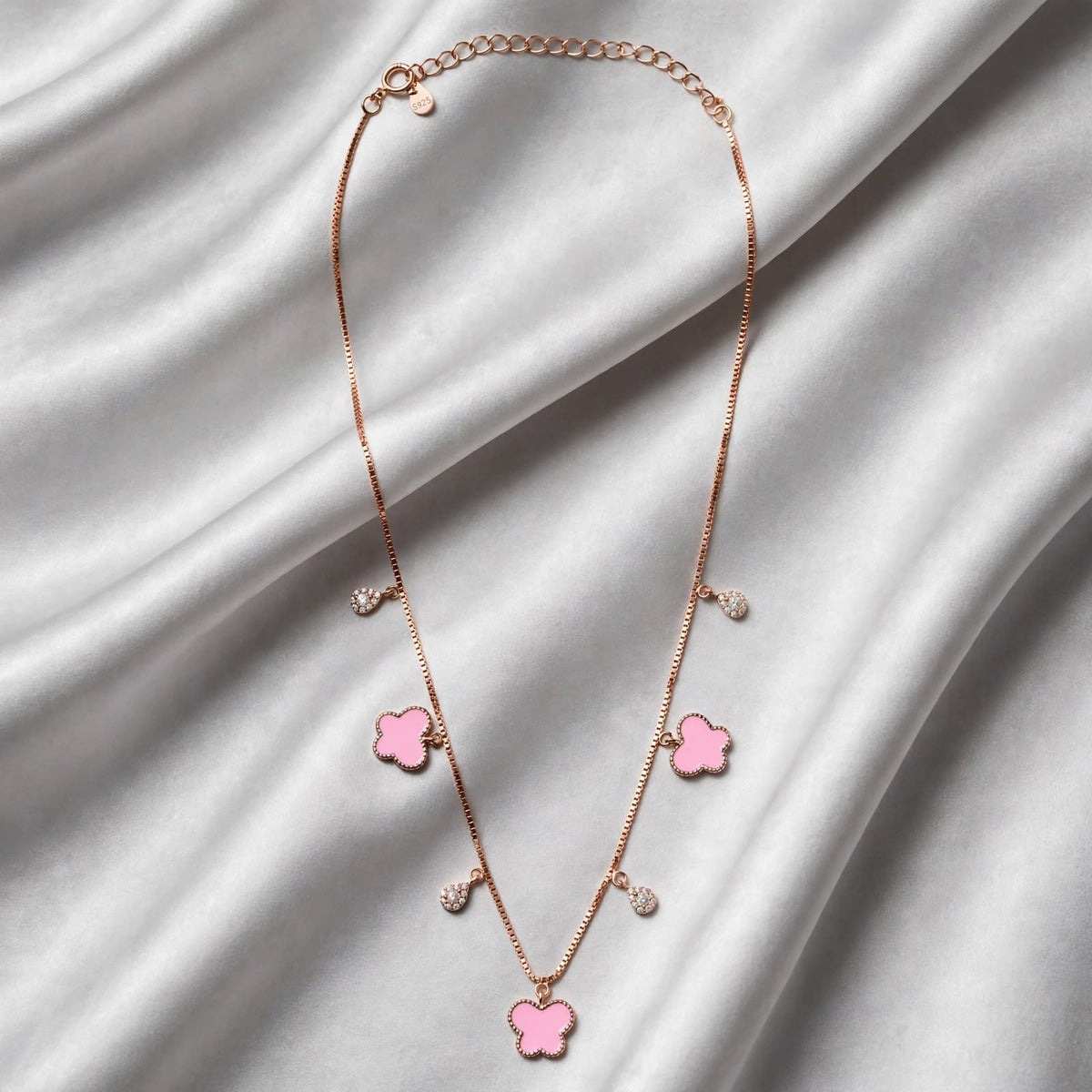 pink butterfly rose gold chain