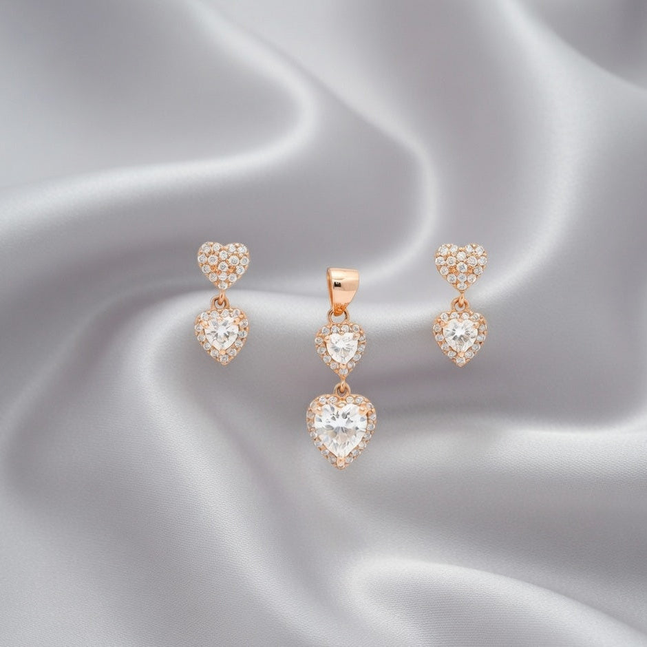 Elegant Rose Gold Heart Pendant & Earring Set