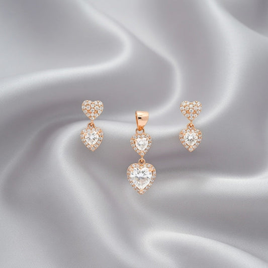 Elegant Rose Gold Heart Pendant & Earring Set