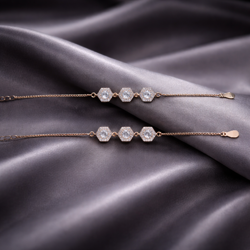triple stone silver anklet
