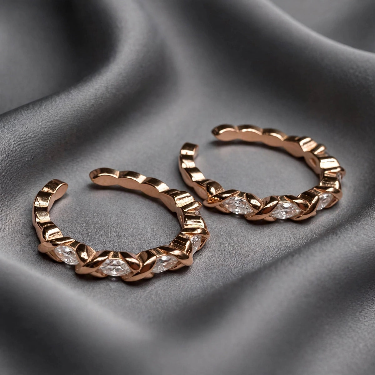 925 Rose Gold Braided Stone Toe-Rings