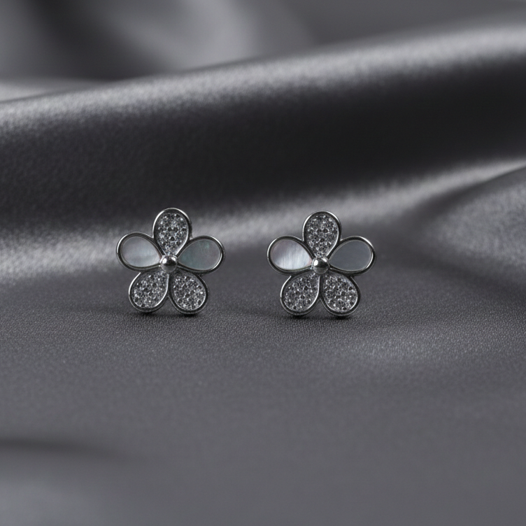 silver polish floral stud for women
