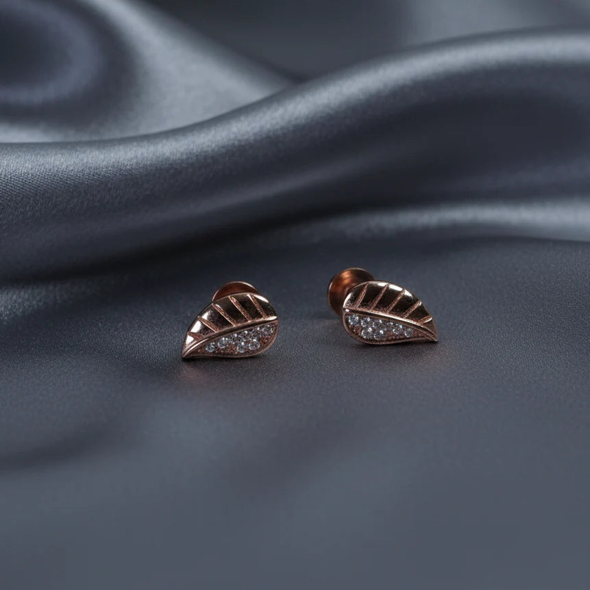 rose gold leaf studs