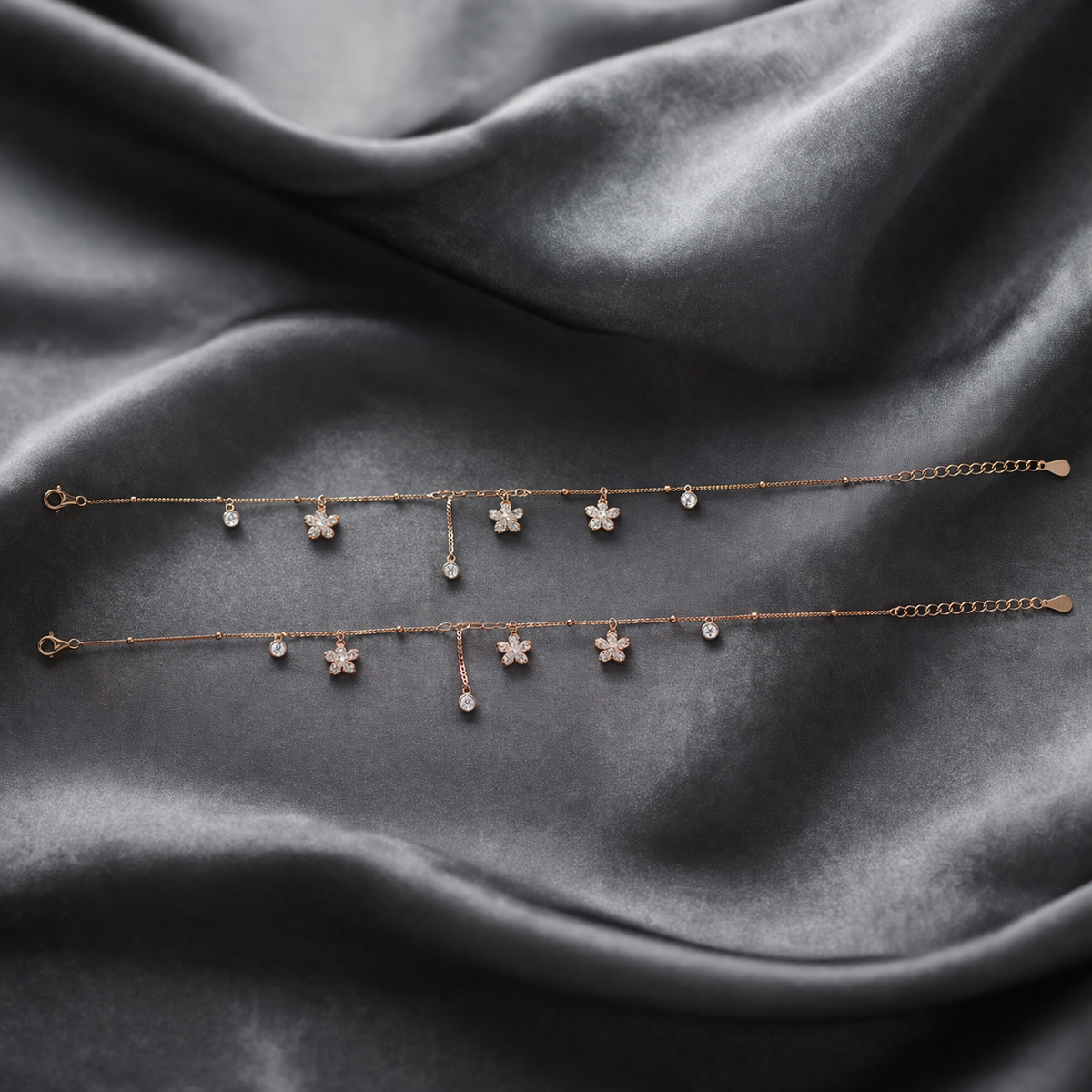 floral charm stone anklet