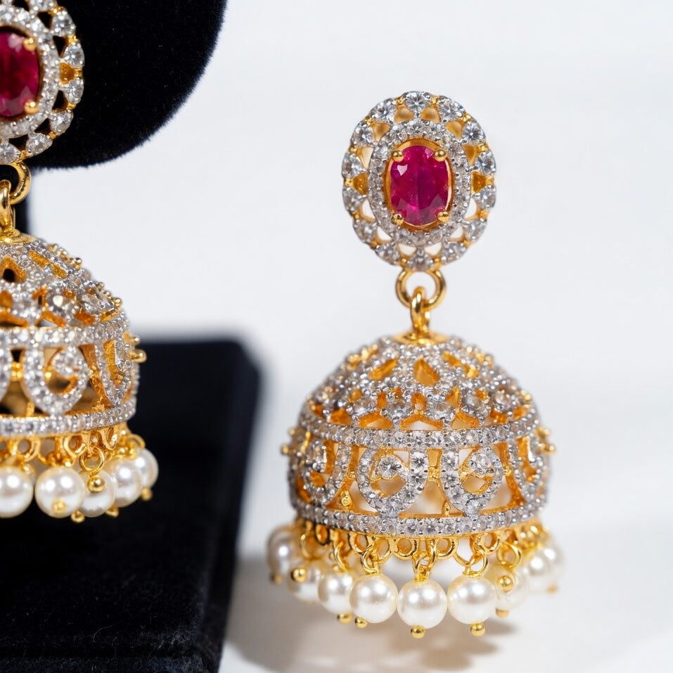 Royal Ruby Pearl Bridal Necklace Set