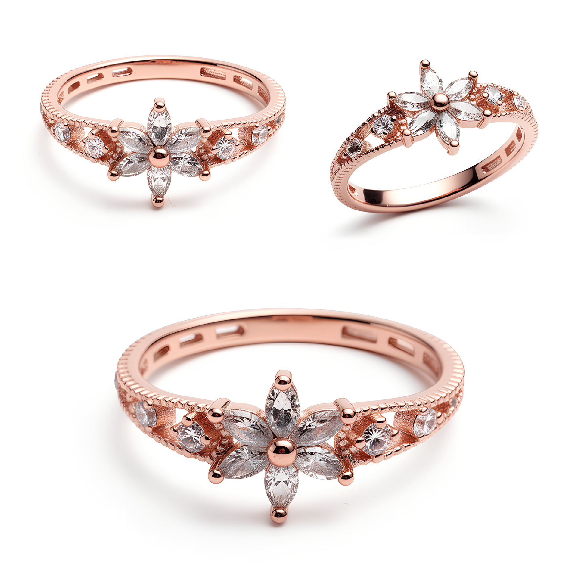 Rose Gold Floral Crystal Toe-Rings