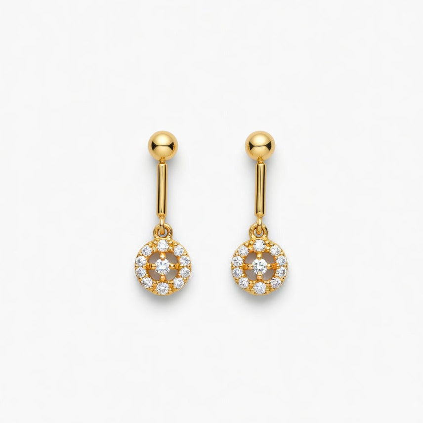 Circular Crystal Drop Earrings – Gold Finish