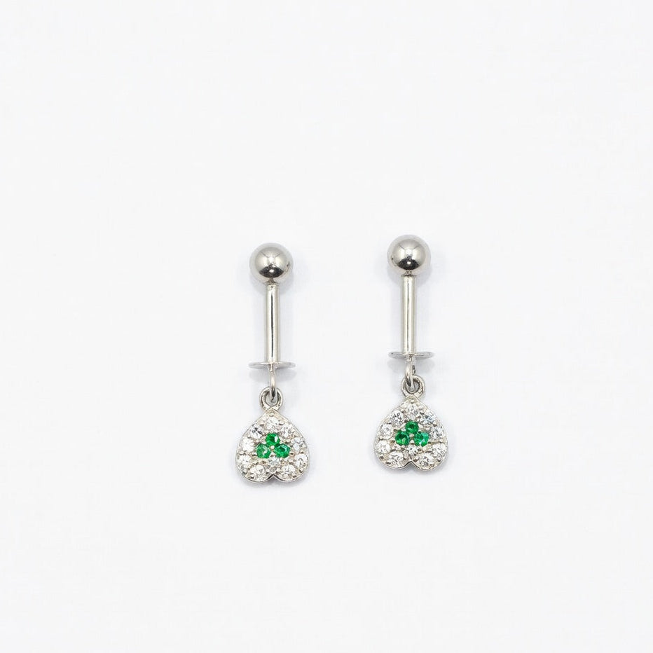 Elegant Heart Drop Earrings with Green Accent