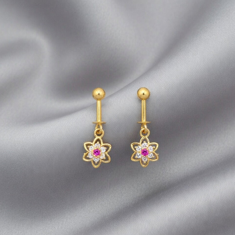 Elegant Gold Pink Floral Drop Earrings