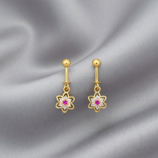 Elegant Gold Pink Floral Drop Earrings