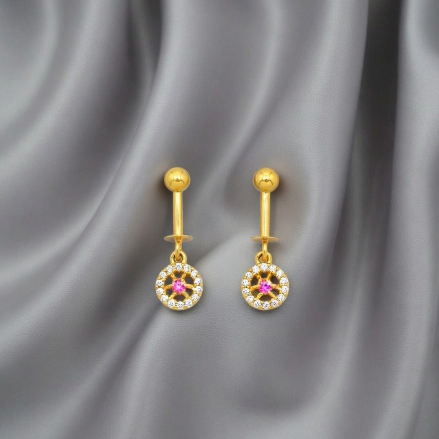 Floral Crystal Drop Earrings – Gold Finish with Pink Accent