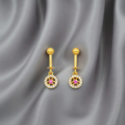 Floral Crystal Drop Earrings – Gold Finish with Pink Accent